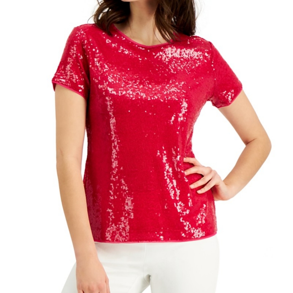 Charter club Pink sequin top,NEW